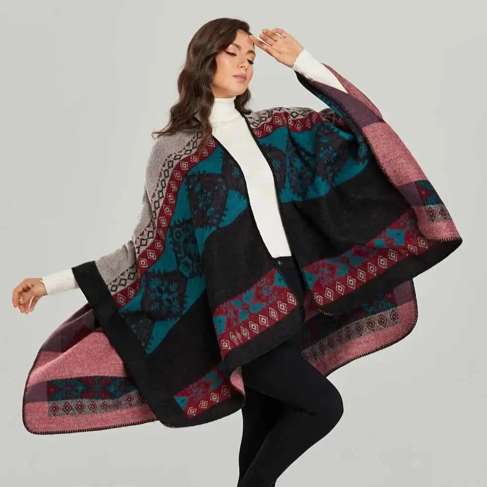 Winter Fashion Poncho Women Capes Scarf Imitation Cashmere Ladies Scarves Warm Shawls Wraps Woman Ponchos Bufanda Mujer Foulard