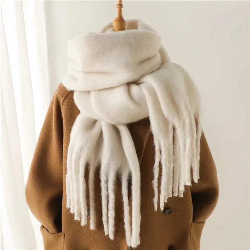 Winter Scarf for Women Cashmere Warm Solid Pashmina Blanket Wraps Female Thick Soft Bufanda Big Tassel Shawl Long Poncho Echarpe luxecrown.co.uk