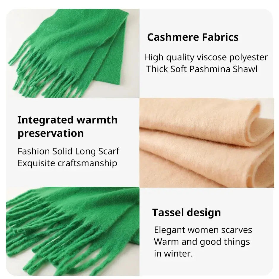 Winter Scarf for Women Cashmere Warm Solid Pashmina Blanket Wraps Female Thick Soft Bufanda Big Tassel Shawl Long Poncho Echarpe luxecrown.co.uk