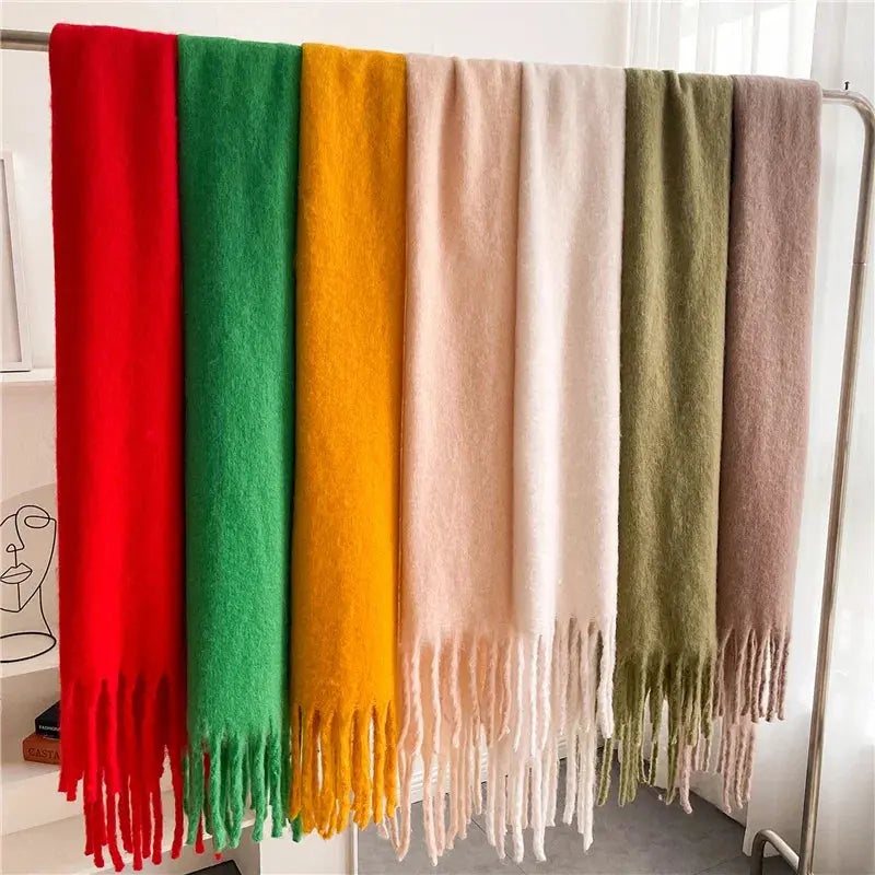 Winter Scarf for Women Cashmere Warm Solid Pashmina Blanket Wraps Female Thick Soft Bufanda Big Tassel Shawl Long Poncho Echarpe luxecrown.co.uk