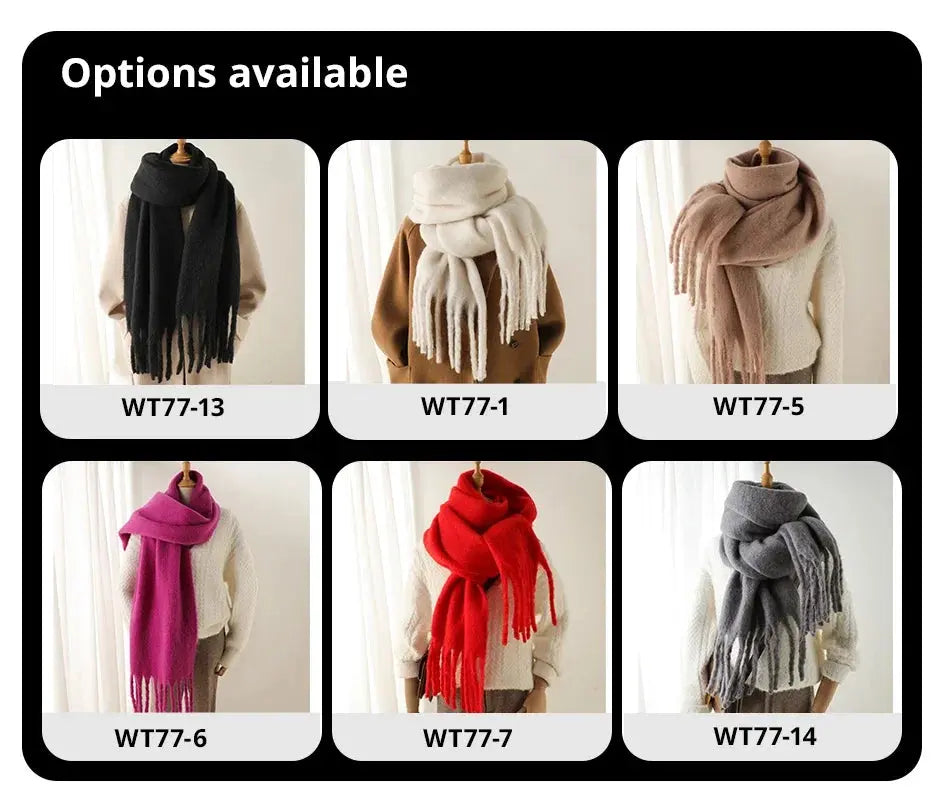 Winter Scarf for Women Cashmere Warm Solid Pashmina Blanket Wraps Female Thick Soft Bufanda Big Tassel Shawl Long Poncho Echarpe luxecrown.co.uk