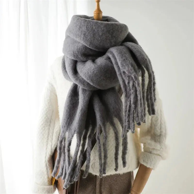 Winter Scarf for Women Cashmere Warm Solid Pashmina Blanket Wraps Female Thick Soft Bufanda Big Tassel Shawl Long Poncho Echarpe luxecrown.co.uk