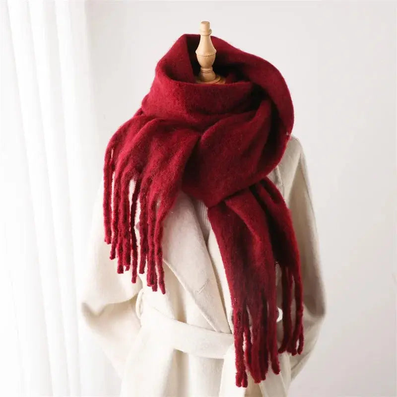 Winter Scarf for Women Cashmere Warm Solid Pashmina Blanket Wraps Female Thick Soft Bufanda Big Tassel Shawl Long Poncho Echarpe luxecrown.co.uk