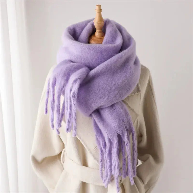 Winter Scarf for Women Cashmere Warm Solid Pashmina Blanket Wraps Female Thick Soft Bufanda Big Tassel Shawl Long Poncho Echarpe luxecrown.co.uk