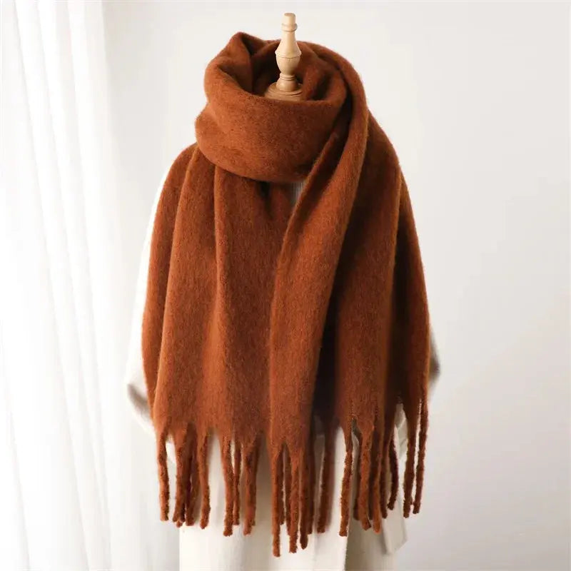 Winter Scarf for Women Cashmere Warm Solid Pashmina Blanket Wraps Female Thick Soft Bufanda Big Tassel Shawl Long Poncho Echarpe luxecrown.co.uk