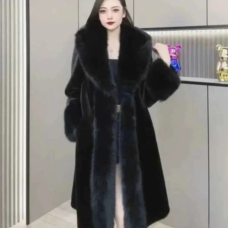 Winter Warm Imitate Mink Fur Grass Coat For Women 2024 New Fur And Fur Integrated Fox Collar Mid Length Coat Trend Woolen Collar
