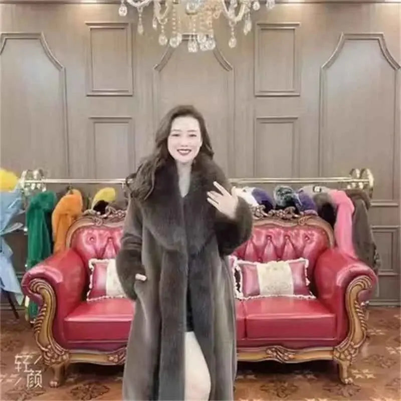 Winter Warm Imitate Mink Fur Grass Coat For Women 2024 New Fur And Fur Integrated Fox Collar Mid Length Coat Trend Woolen Collar