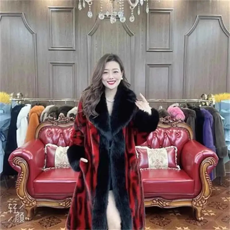 Winter Warm Imitate Mink Fur Grass Coat For Women 2024 New Fur And Fur Integrated Fox Collar Mid Length Coat Trend Woolen Collar
