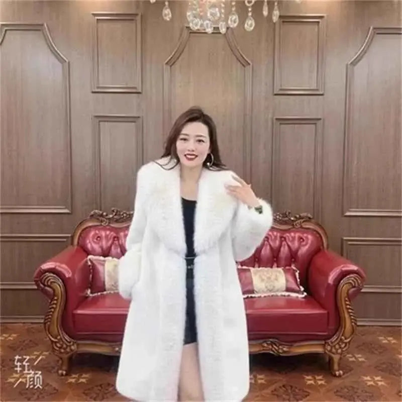 Winter Warm Imitate Mink Fur Grass Coat For Women 2024 New Fur And Fur Integrated Fox Collar Mid Length Coat Trend Woolen Collar