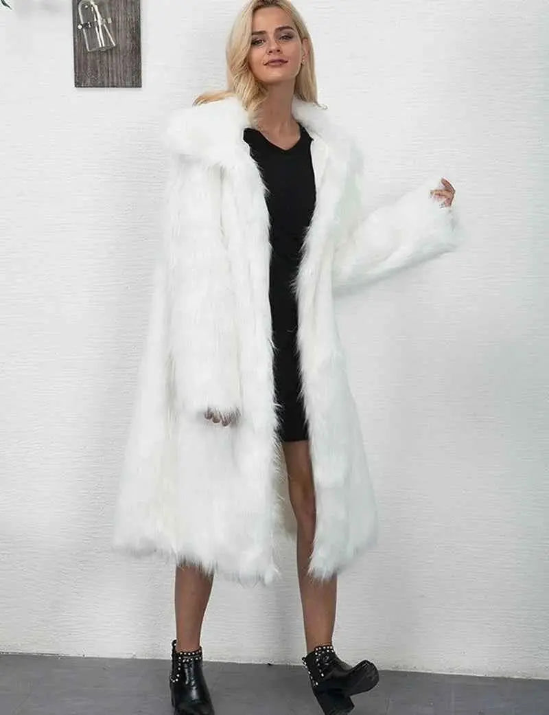 Winter Women Faux Fox Fur Long Coat Thick Full Sleeve Fluffy Luxury Fur Jacket Elegant Mujer Bontjas Warm Furry Shaggy Outerwear