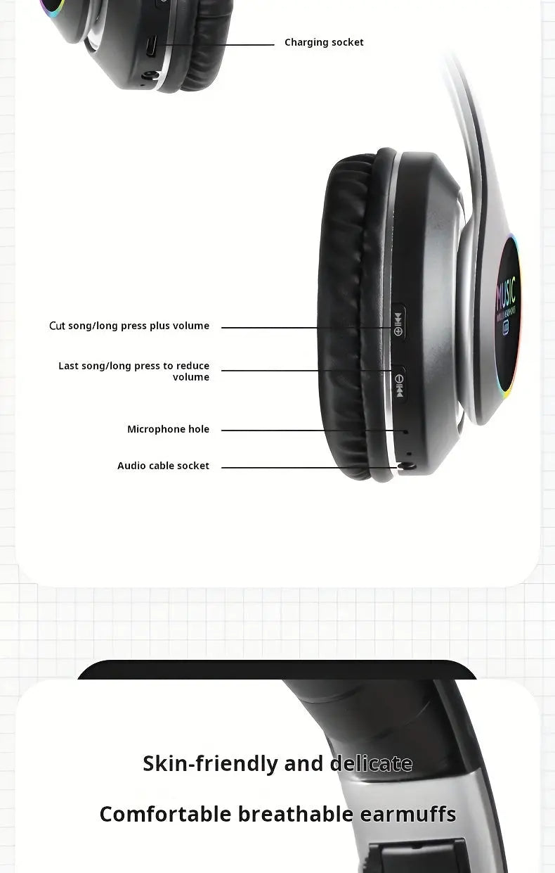 Wireless Headphones, Wireless Earbuds With Deep Bass, Lightweight Foldable Headphones Built-in Mic, Compatible With 3.5mm Audio Cable, Stereo Sound For Travel Work Laptop PC Cellphone, Gaming Headset, Christmas Gift DT Streetsharks