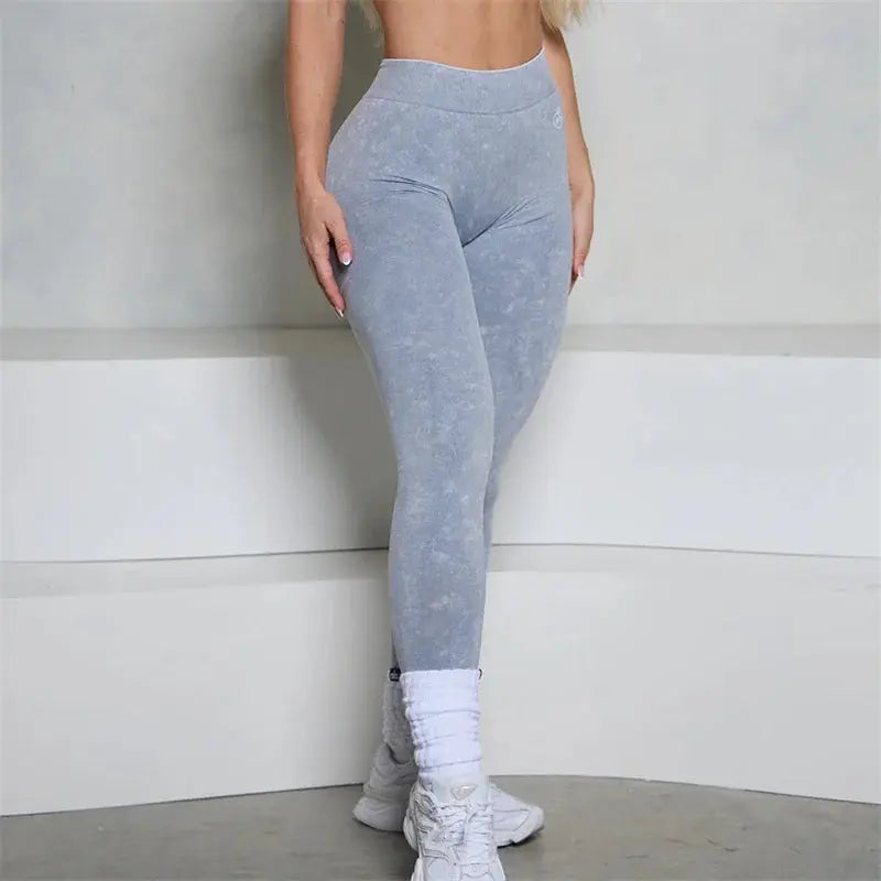 Women BUM Low V-Back Scrunch Butt Leggings Acid Wash Denim Blue Women Seamless High Stretch Sports Yoga Pants Women Gym Cycling luxecrown.co.uk