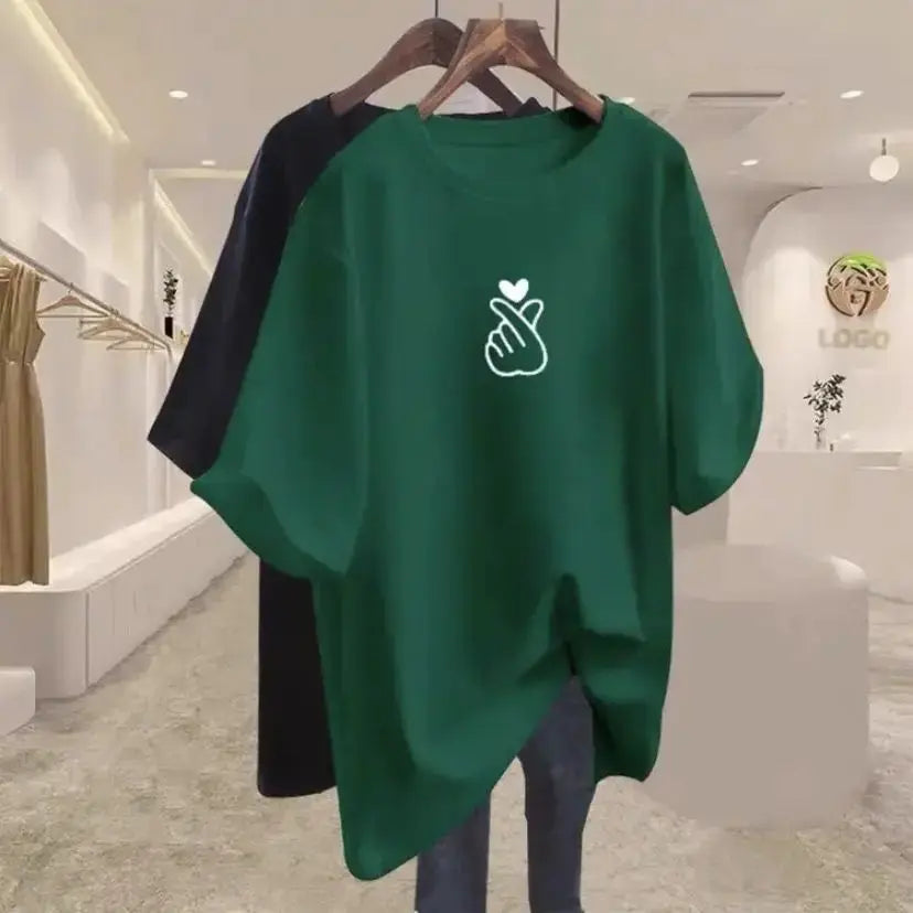 Women Clothing Elegant Chic Print Basic T-shirts Summer Fashion Pure Cotton O-neck Short Sleeve Top Tee Loose Pullover 45-105Kg luxecrown.co.uk