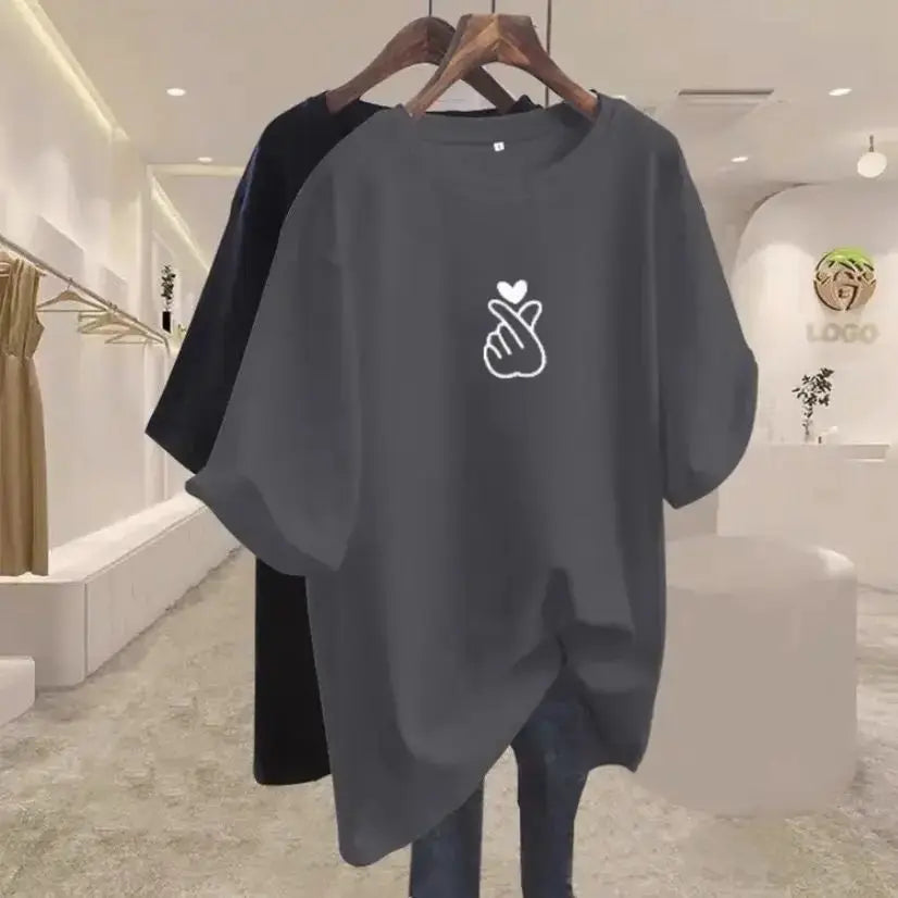 Women Clothing Elegant Chic Print Basic T-shirts Summer Fashion Pure Cotton O-neck Short Sleeve Top Tee Loose Pullover 45-105Kg luxecrown.co.uk
