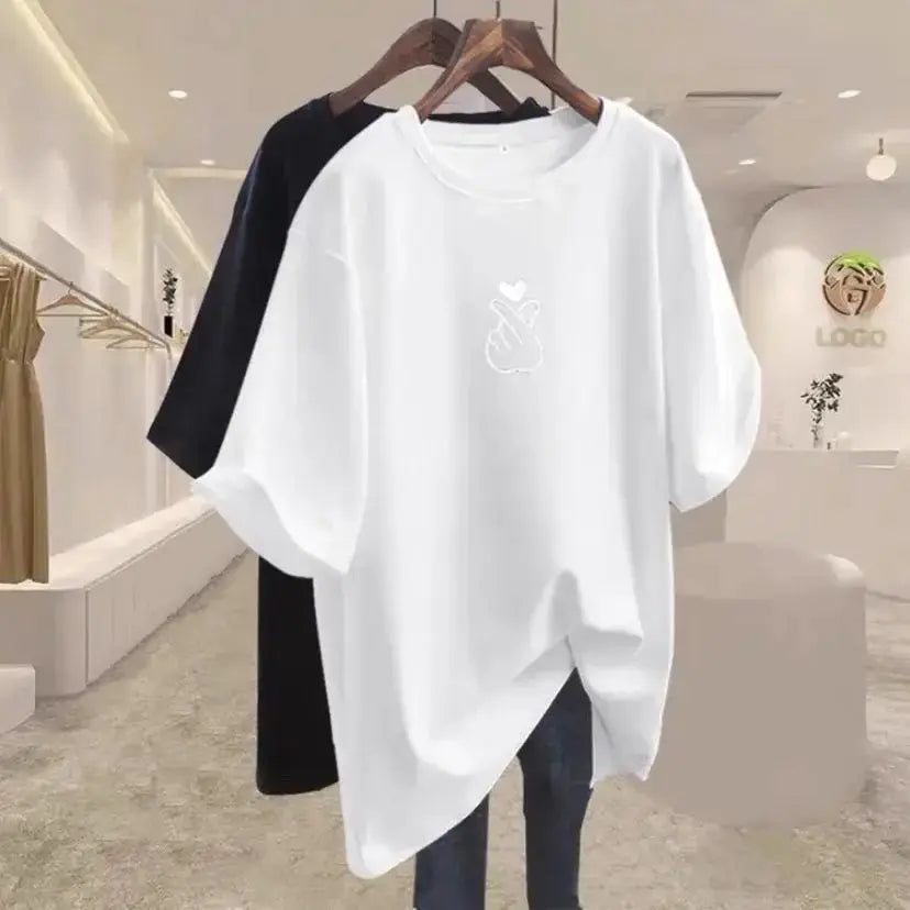 Women Clothing Elegant Chic Print Basic T-shirts Summer Fashion Pure Cotton O-neck Short Sleeve Top Tee Loose Pullover 45-105Kg luxecrown.co.uk