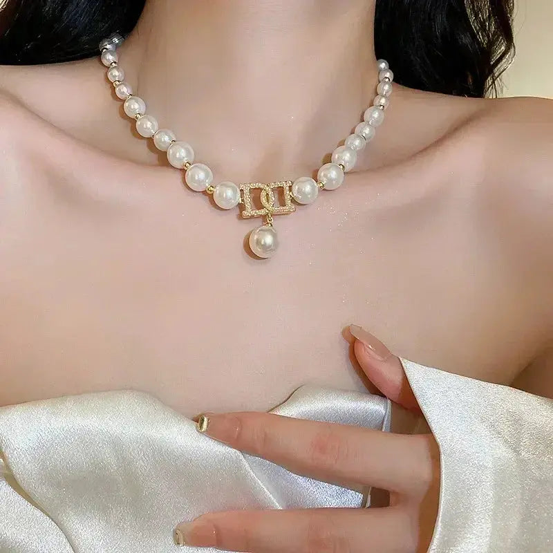 Women Elegant Pearl Clavicle Chain Collares Ladies Short Pendant Necklaces Earrings Choker Jewelry set Streetsharks