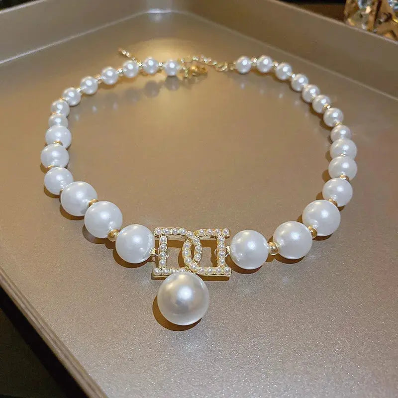 Women Elegant Pearl Clavicle Chain Collares Ladies Short Pendant Necklaces Earrings Choker Jewelry set Streetsharks