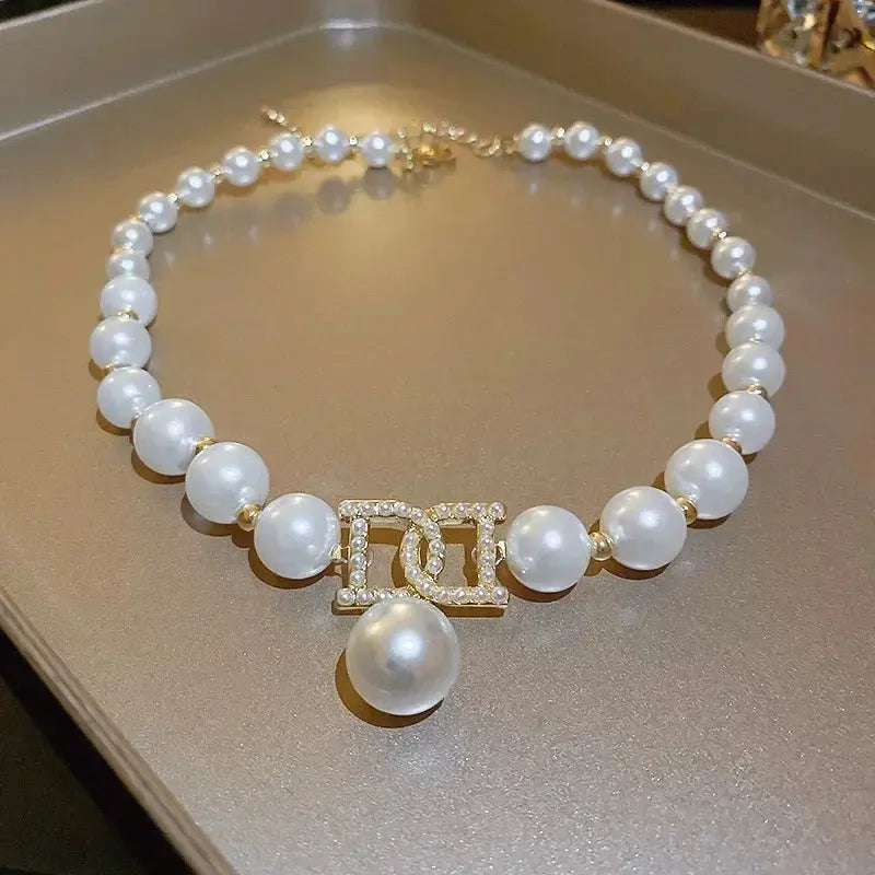 Women Elegant Pearl Clavicle Chain Collares Ladies Short Pendant Necklaces Earrings Choker Jewelry set Streetsharks