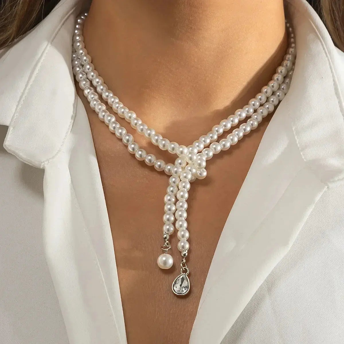 Women Elegant Pearl Clavicle Chain Collares Ladies Short Pendant Necklaces Earrings Choker Jewelry set Streetsharks