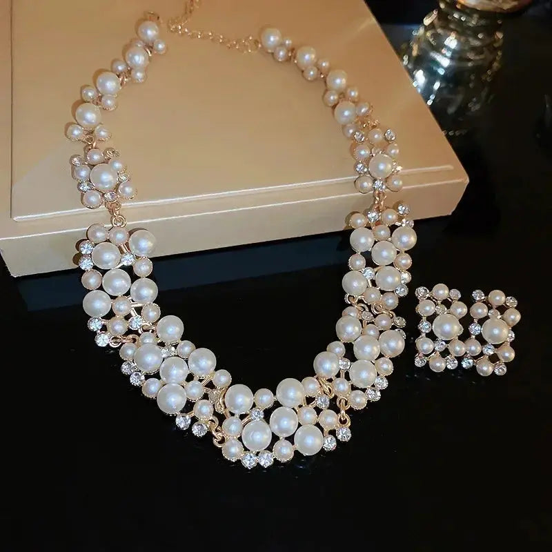 Women Elegant Pearl Clavicle Chain Collares Ladies Short Pendant Necklaces Earrings Choker Jewelry set Streetsharks