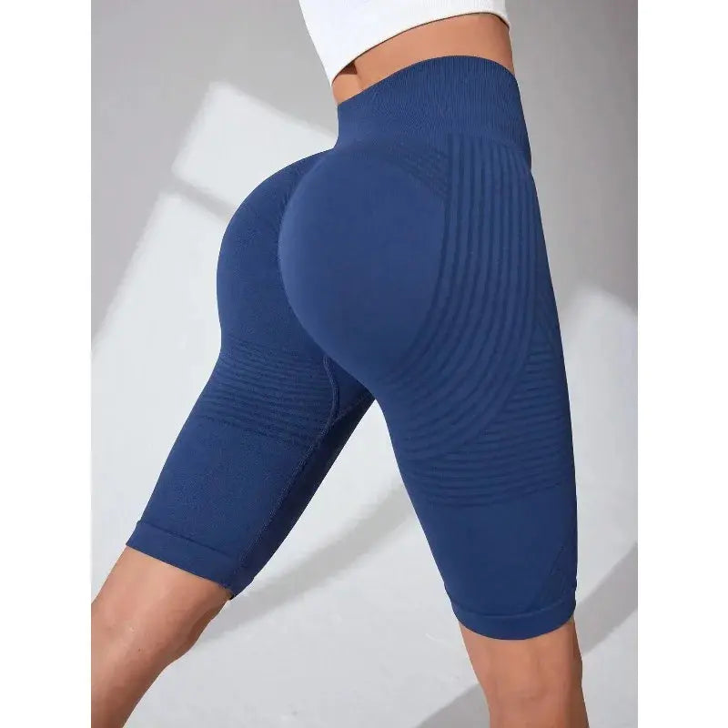 Women High Waist Seamless Slim Shorts Stretchy Push Up Butt Linear Aesthetic Yoga Shorts Knitted Workout Running Leggings luxecrown.co.uk