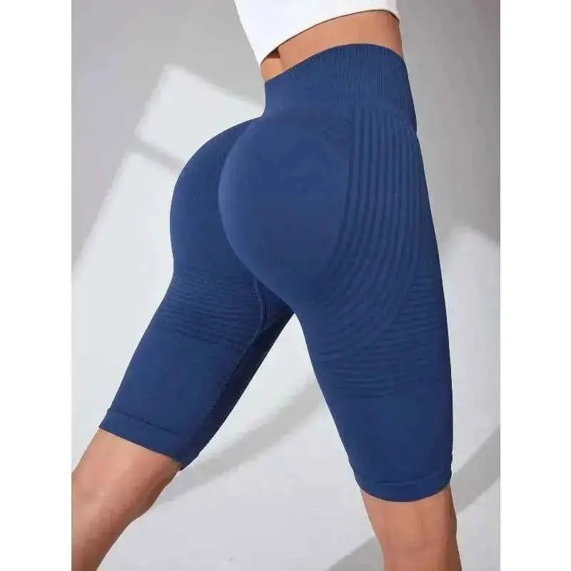 Women High Waist Seamless Slim Shorts Stretchy Push Up Butt Linear Aesthetic Yoga Shorts Knitted Workout Running Leggings