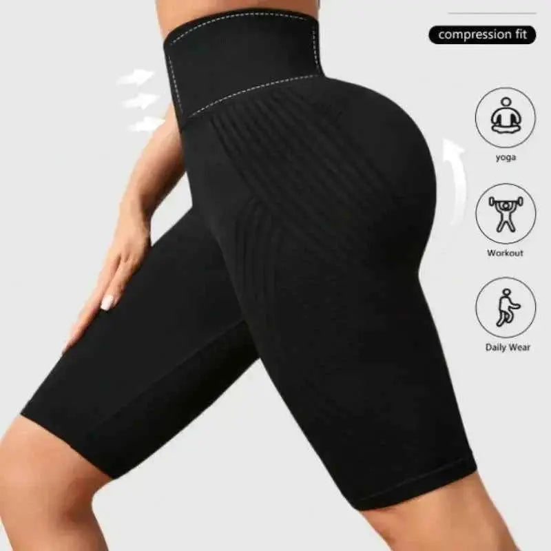 Women High Waist Seamless Slim Shorts Stretchy Push Up Butt Linear Aesthetic Yoga Shorts Knitted Workout Running Leggings