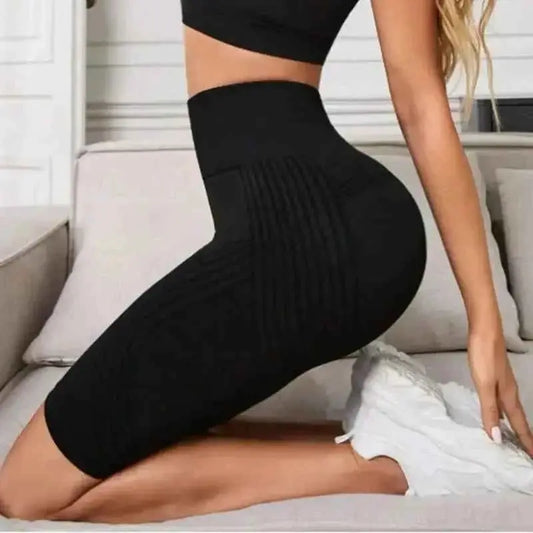 Women Knited Slim Shorts High Waist Seamless Yoga Shorts Workout Running Linear Aesthetic Leggings Stretchy Push Up Butt  Shorts