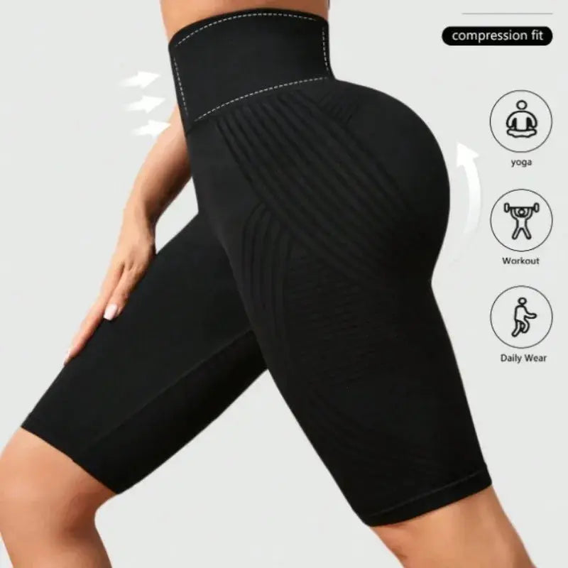 Women Knited Slim Shorts High Waist Seamless Yoga Shorts Workout Running Linear Aesthetic Leggings Stretchy Push Up Butt  Shorts luxecrown.co.uk