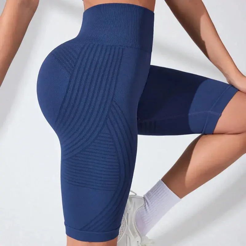 Women Knited Slim Shorts High Waist Seamless Yoga Shorts Workout Running Linear Aesthetic Leggings Stretchy Push Up Butt  Shorts luxecrown.co.uk