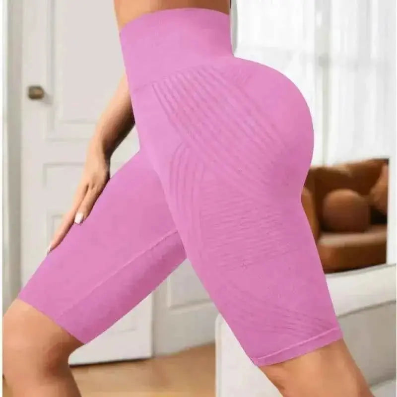 Women Knited Slim Shorts High Waist Seamless Yoga Shorts Workout Running Linear Aesthetic Leggings Stretchy Push Up Butt  Shorts