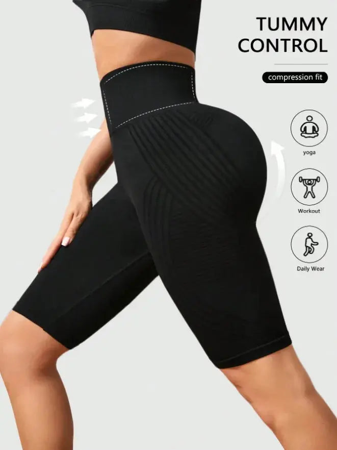 Women Knited Slim Shorts High Waist Seamless Yoga Shorts Workout Running Linear Aesthetic Leggings Stretchy Push Up Butt  Shorts luxecrown.co.uk