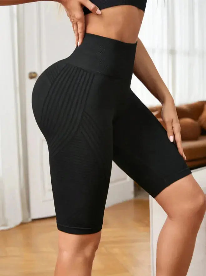 Women Knited Slim Shorts High Waist Seamless Yoga Shorts Workout Running Linear Aesthetic Leggings Stretchy Push Up Butt  Shorts luxecrown.co.uk