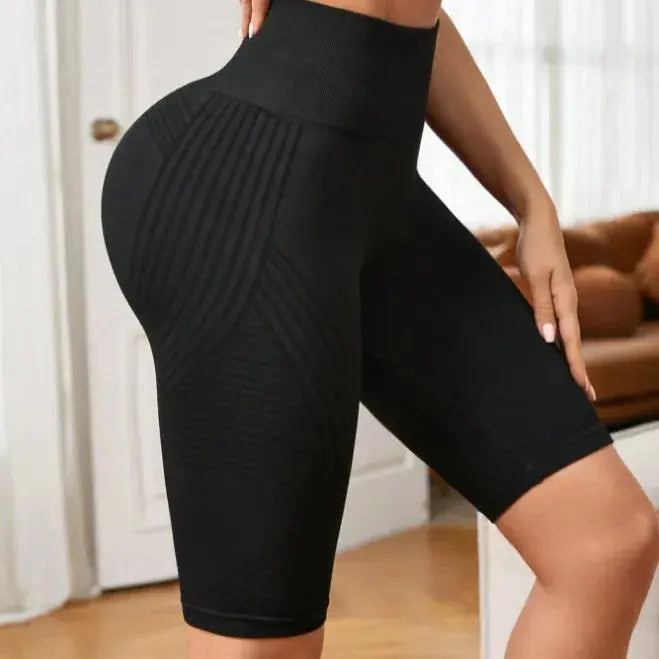 Women Knited Slim Shorts High Waist Seamless Yoga Shorts Workout Running Linear Aesthetic Leggings Stretchy Push Up Butt  Shorts luxecrown.co.uk