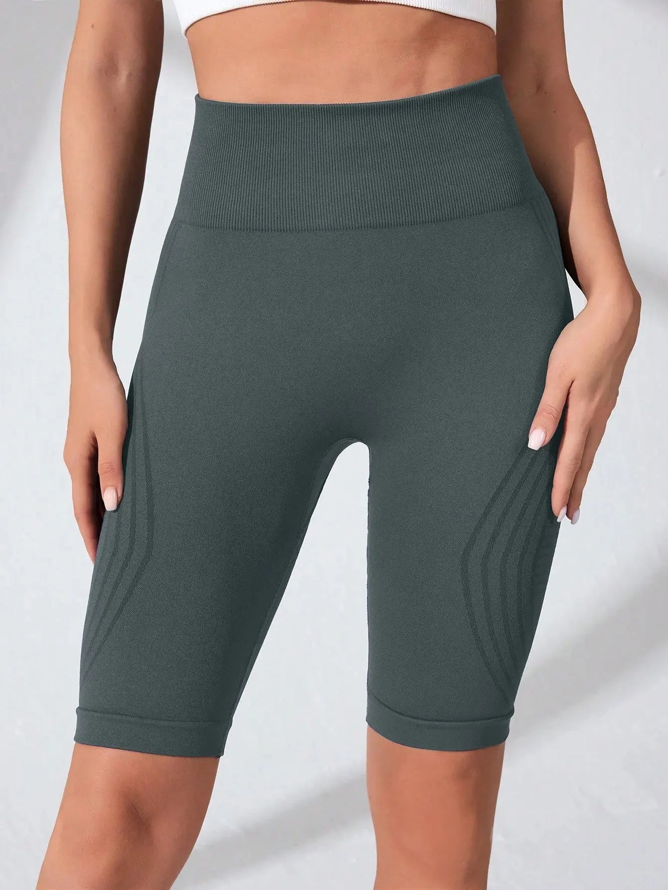 Women Knited Slim Shorts High Waist Seamless Yoga Shorts Workout Running Linear Aesthetic Leggings Stretchy Push Up Butt  Shorts luxecrown.co.uk