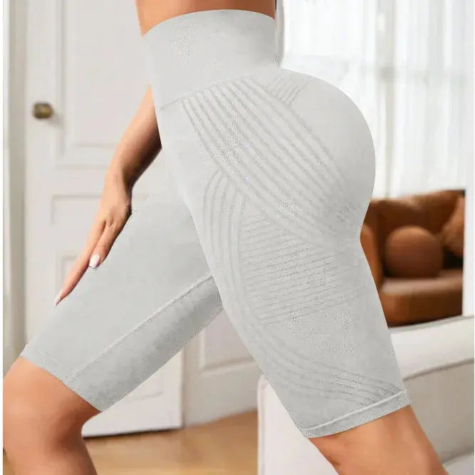 Women Knited Slim Shorts High Waist Seamless Yoga Shorts Workout Running Linear Aesthetic Leggings Stretchy Push Up Butt  Shorts luxecrown.co.uk