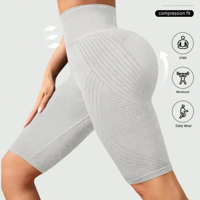Women Knited Slim Shorts High Waist Seamless Yoga Shorts Workout Running Linear Aesthetic Leggings Stretchy Push Up Butt  Shorts luxecrown.co.uk