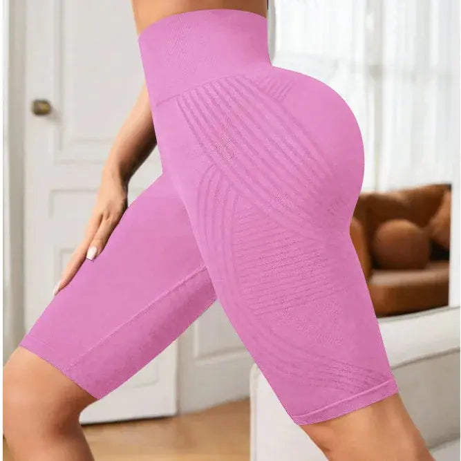 Women Knited Slim Shorts High Waist Seamless Yoga Shorts Workout Running Linear Aesthetic Leggings Stretchy Push Up Butt  Shorts luxecrown.co.uk