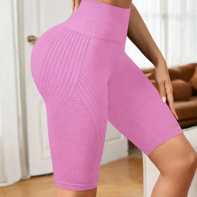 Women Knited Slim Shorts High Waist Seamless Yoga Shorts Workout Running Linear Aesthetic Leggings Stretchy Push Up Butt  Shorts luxecrown.co.uk