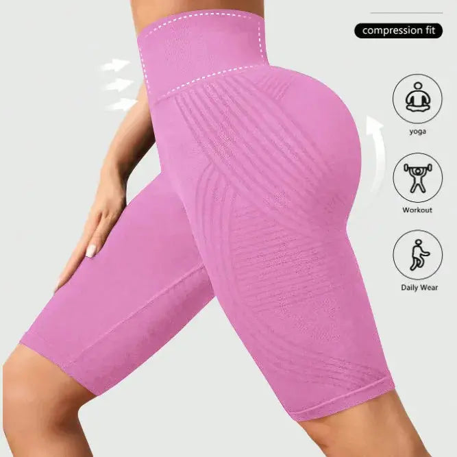 Women Knited Slim Shorts High Waist Seamless Yoga Shorts Workout Running Linear Aesthetic Leggings Stretchy Push Up Butt  Shorts luxecrown.co.uk