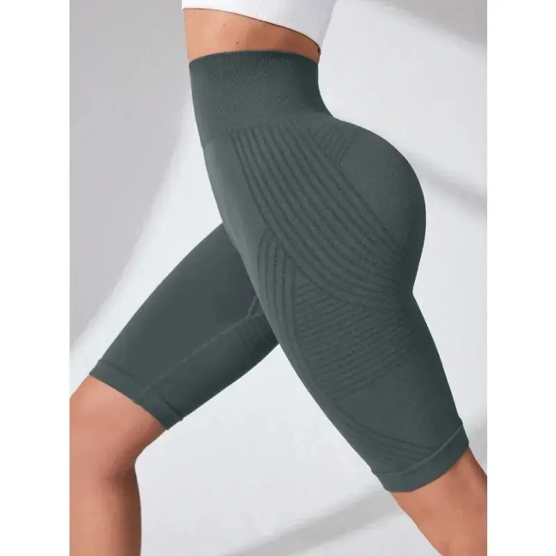 Women Knited Slim Shorts High Waist Seamless Yoga Shorts Workout Running Linear Aesthetic Leggings Stretchy Push Up Butt  Shorts luxecrown.co.uk