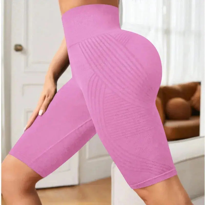 Women Knited Slim Shorts High Waist Seamless Yoga Shorts Workout Running Linear Aesthetic Leggings Stretchy Push Up Butt  Shorts luxecrown.co.uk