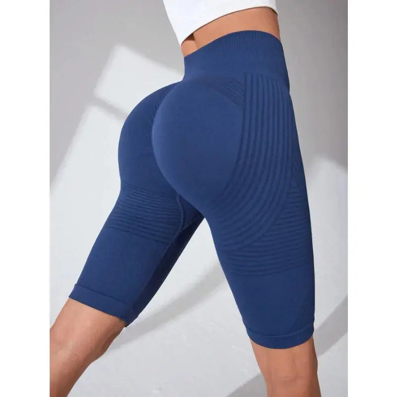 Women Knited Slim Shorts High Waist Seamless Yoga Shorts Workout Running Linear Aesthetic Leggings Stretchy Push Up Butt  Shorts luxecrown.co.uk
