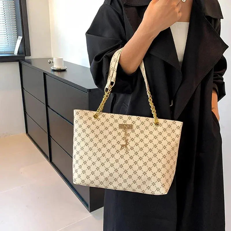 Women Luxury Design New Presbyopic Handbag Large Capacity Handbag Fashion Printing Shoulder Bag Trendy Shopping Bag with pendant luxecrown.co.uk