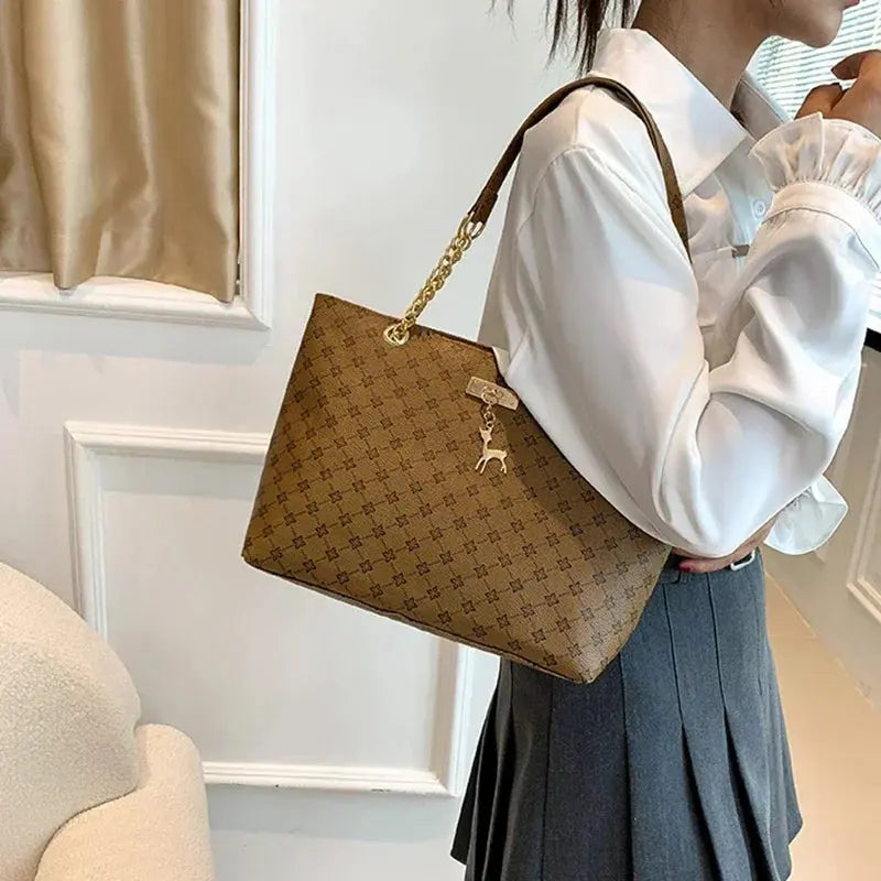 Women Luxury Design New Presbyopic Handbag Large Capacity Handbag Fashion Printing Shoulder Bag Trendy Shopping Bag with pendant luxecrown.co.uk