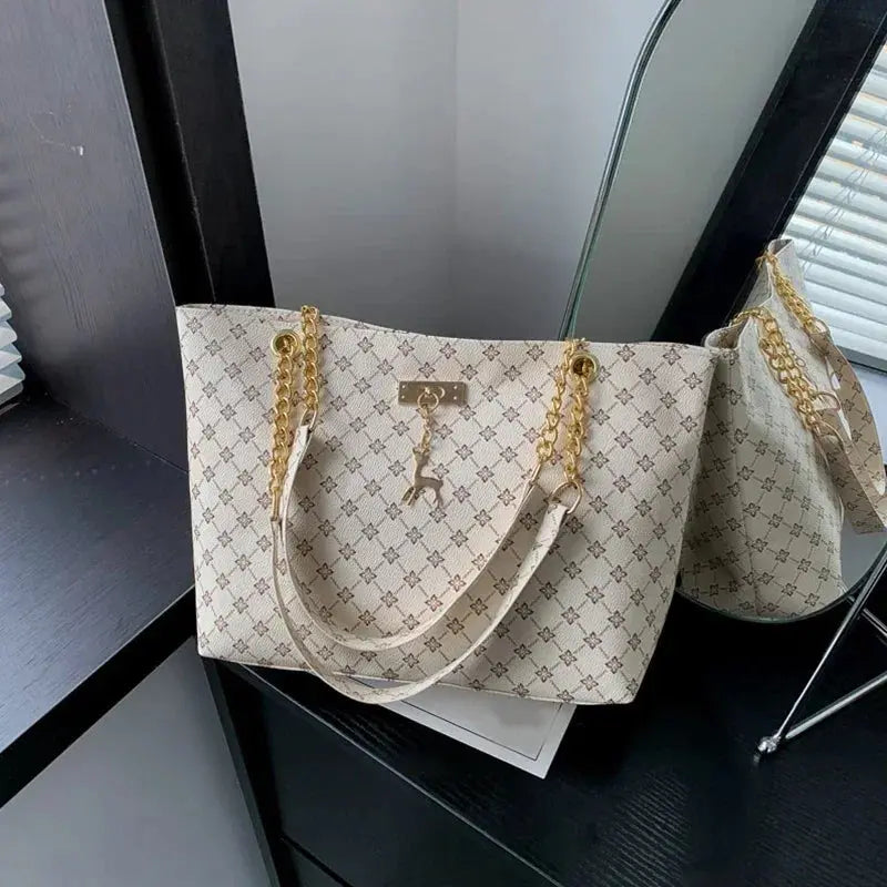 Women Luxury Design New Presbyopic Handbag Large Capacity Handbag Fashion Printing Shoulder Bag Trendy Shopping Bag with pendant luxecrown.co.uk