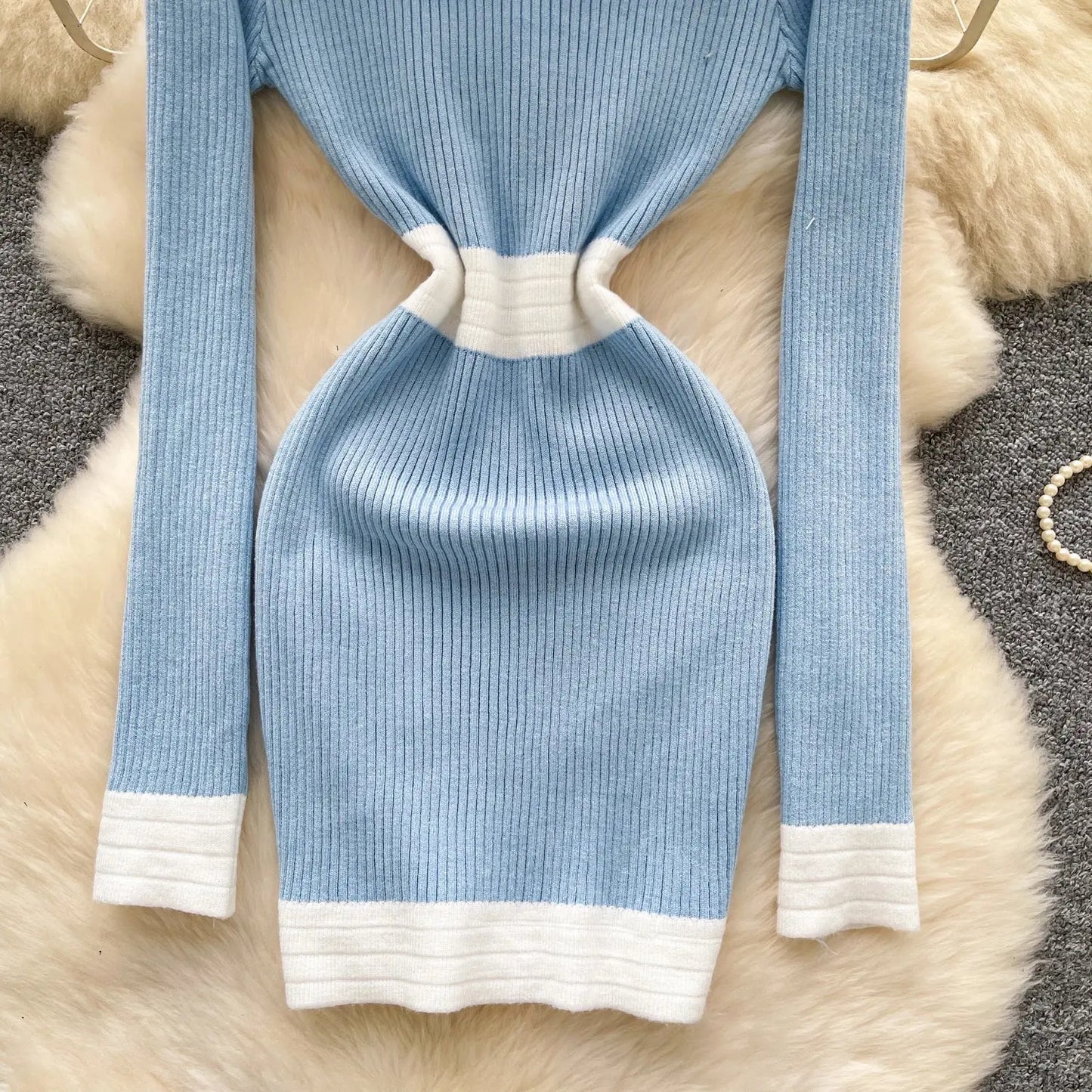 Women's French Style V Neck Long Sleeve Knitted Bodycon Dress Classic Soft Office Elegant Lady Autumn luxecrown.co.uk