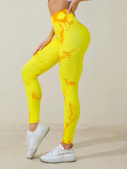 Women's High Waist Tie-Dye Print Leggings, Casual Fitness Workout Bottoms Yoga Pants luxecrown.co.uk