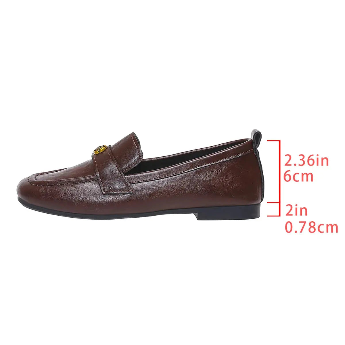 Women's Leather Flat Loafers with Gold-Tone Flower Accessory Round Apron Toe Low Block Heel Comfortable & Office Dress Shoes luxecrown.co.uk