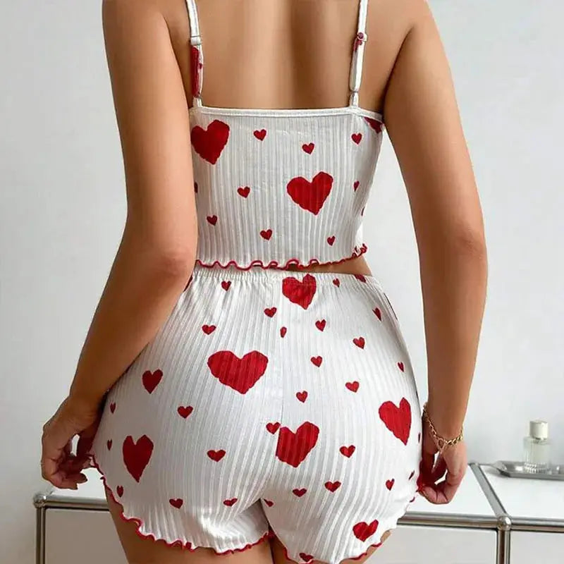 Women's Pajamas Set Sleepwear 2 PCS Short Tank Tops And Shorts S M L White Ventilate Soft Casual Love Printing luxecrown.co.uk